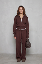 Zip-front knit wide-leg set for women