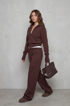 Zip-front knit wide-leg set for women