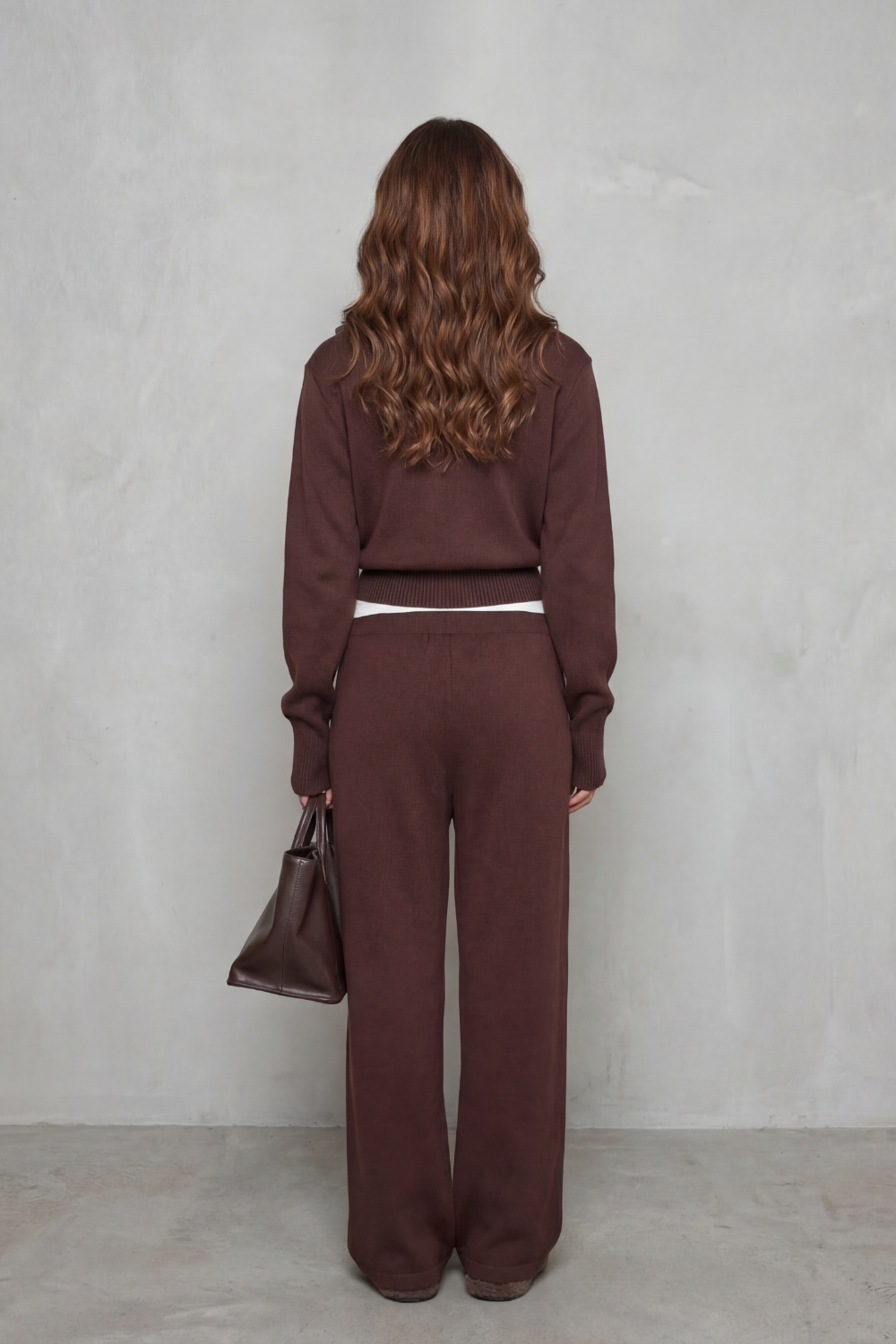 Zip-front knit wide-leg set for women