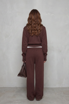 Zip-front knit wide-leg set for women