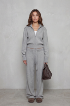 Zip-front knit wide-leg set for women