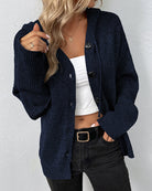 Hooded oversized knit cardigan in gray, black, white, khaki and navy for women