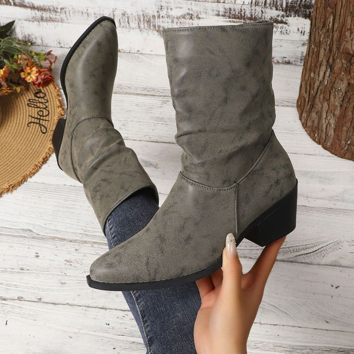 Pointed slouch ankle boots for women