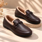 Fleece-lined knot leather-look loafers for women