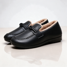 Fleece-lined knot leather-look loafers for women