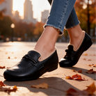 Fleece-lined knot leather-look loafers for women