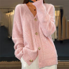 Cable knit V-neck cardigan in pink, gray, beige and red for women