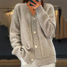 Cable knit V-neck cardigan in pink, gray, beige and red for women