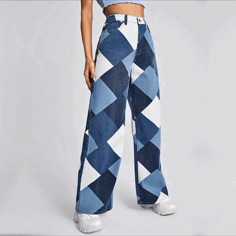 Colorblock wide leg jeans for women