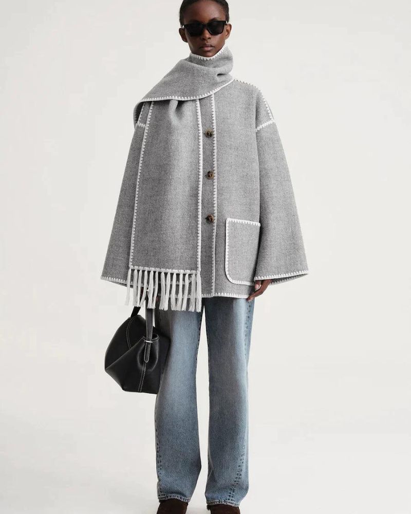 Contrast-trim scarf jacket for women