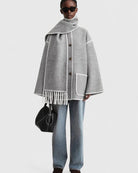 Contrast-trim scarf jacket in light gray for women