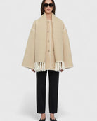 Contrast-trim scarf jacket in beige for women