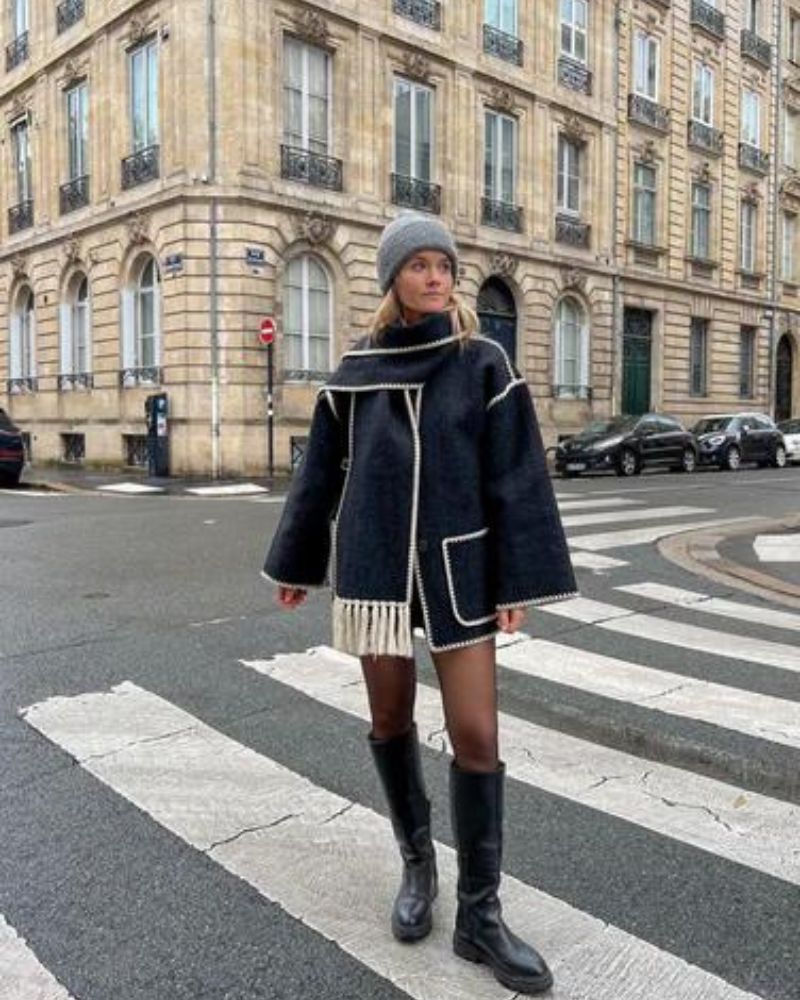 Contrast-trim scarf jacket for women