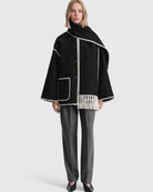 Contrast-trim scarf jacket in black for women