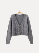 Cable knit V-neck cropped cardigan for women