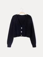 Cable knit V-neck cropped cardigan for women