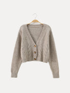 Cable knit V-neck cropped cardigan for women