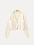 Cable knit V-neck cropped cardigan for women