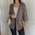 Crochet pocket cardigan in green, navy blue, khaki, white, beige, black and gray for women
