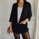 Crochet pocket cardigan in green, navy blue, khaki, white, beige, black and gray for women