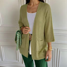 Crochet pocket cardigan in green, navy blue, khaki, white, beige, black and gray for women