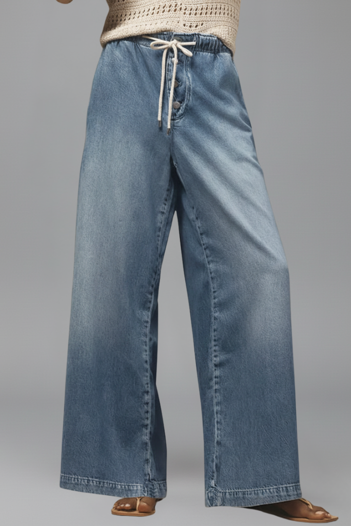 Button fly wide leg jeans for women