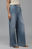 Button fly wide leg jeans for women