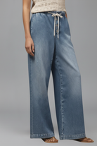 Button fly wide leg jeans for women