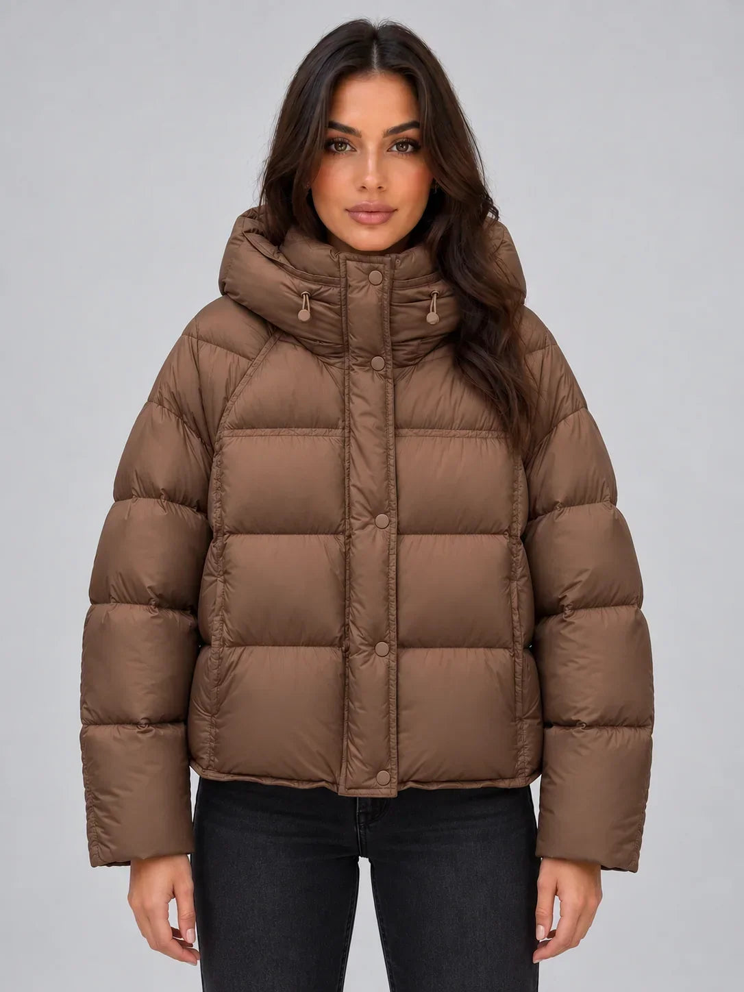 Padded hood cropped puffer jacket for women