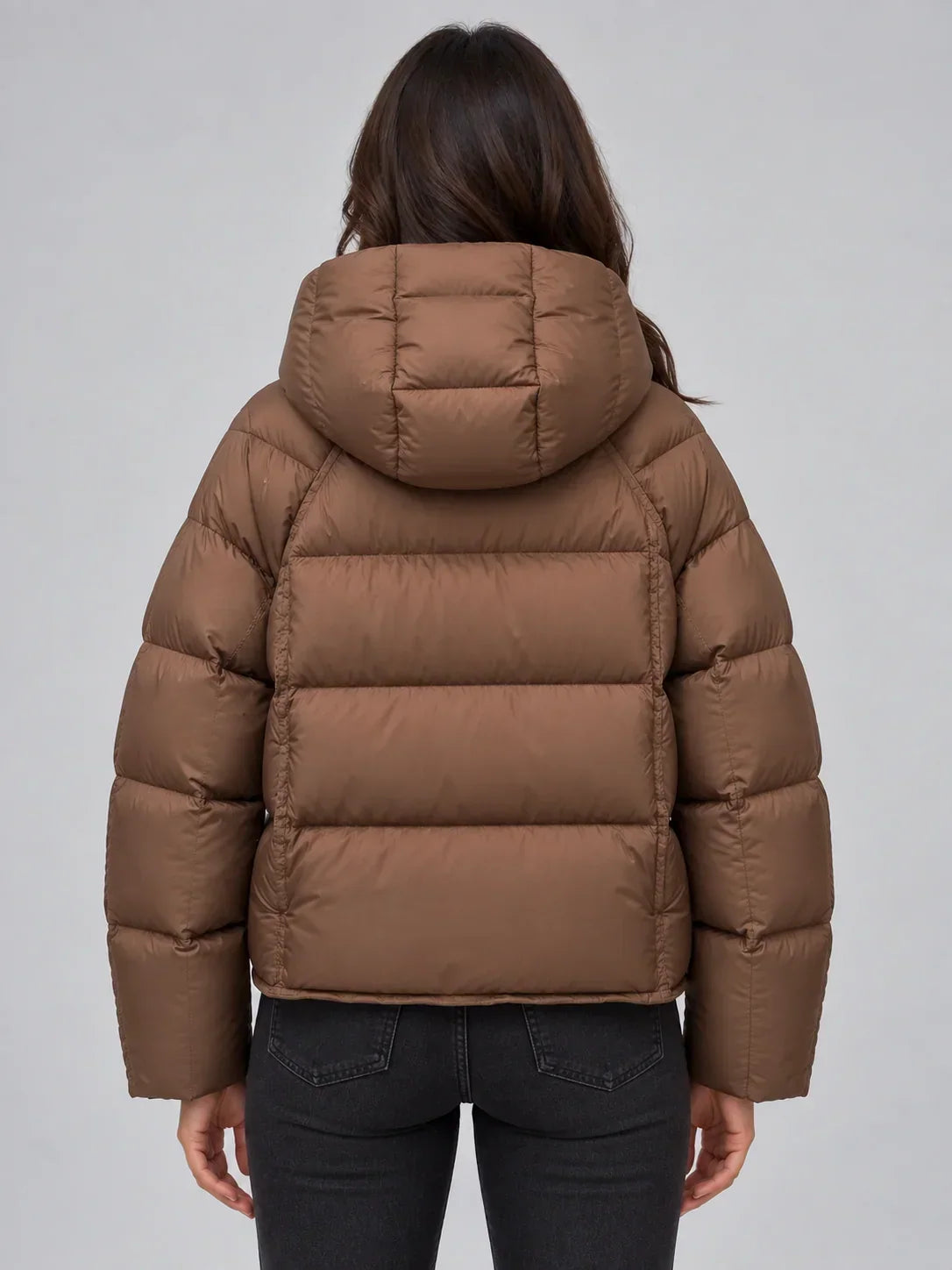 Padded hood cropped puffer jacket for women