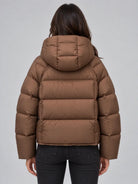 Padded hood cropped puffer jacket for women
