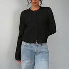 Cropped crew neck cardigan in white, black, light blue, red, yellow and gray for women