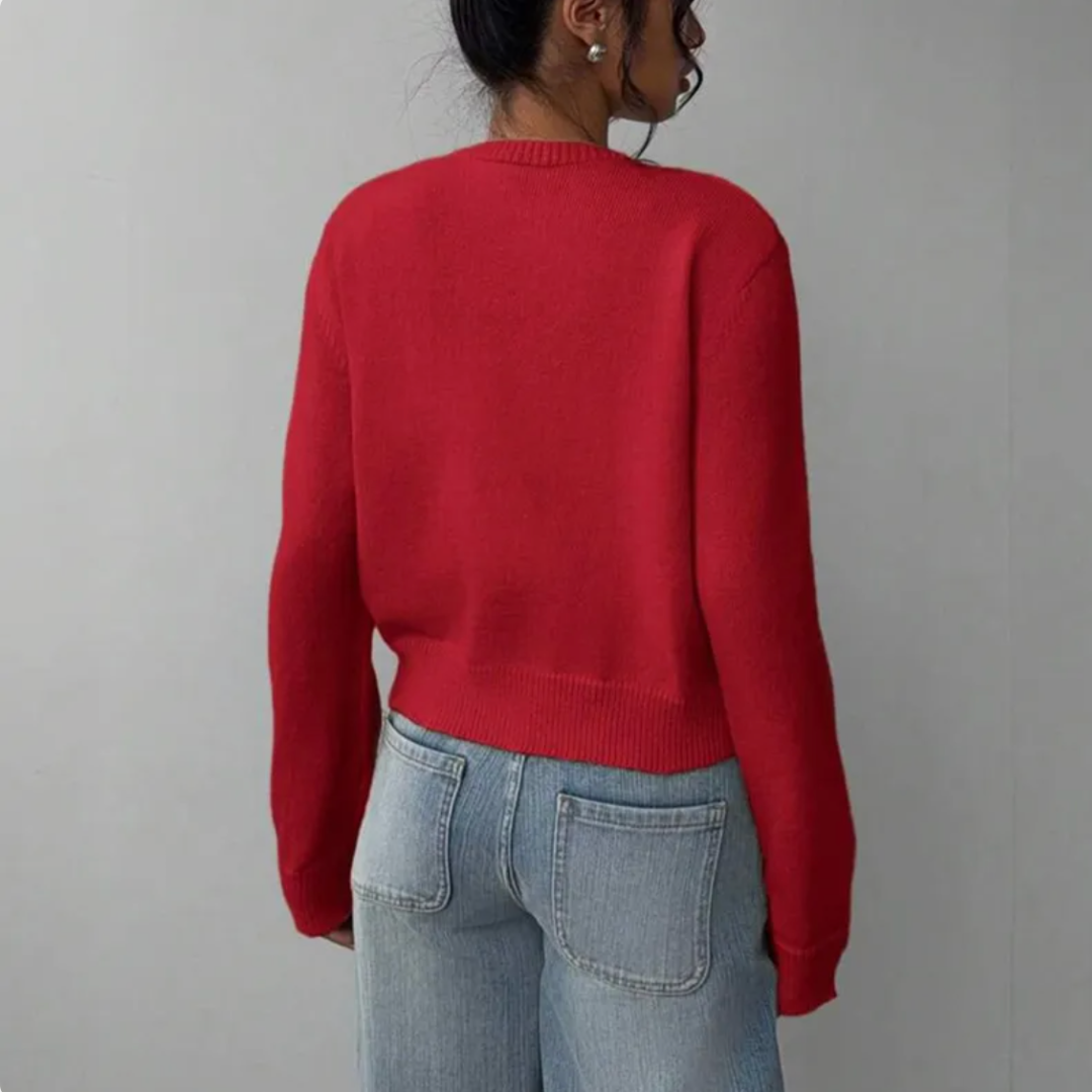 Cropped crew neck cardigan in white, black, light blue, red, yellow and gray for women