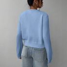Cropped crew neck cardigan in white, black, light blue, red, yellow and gray for women