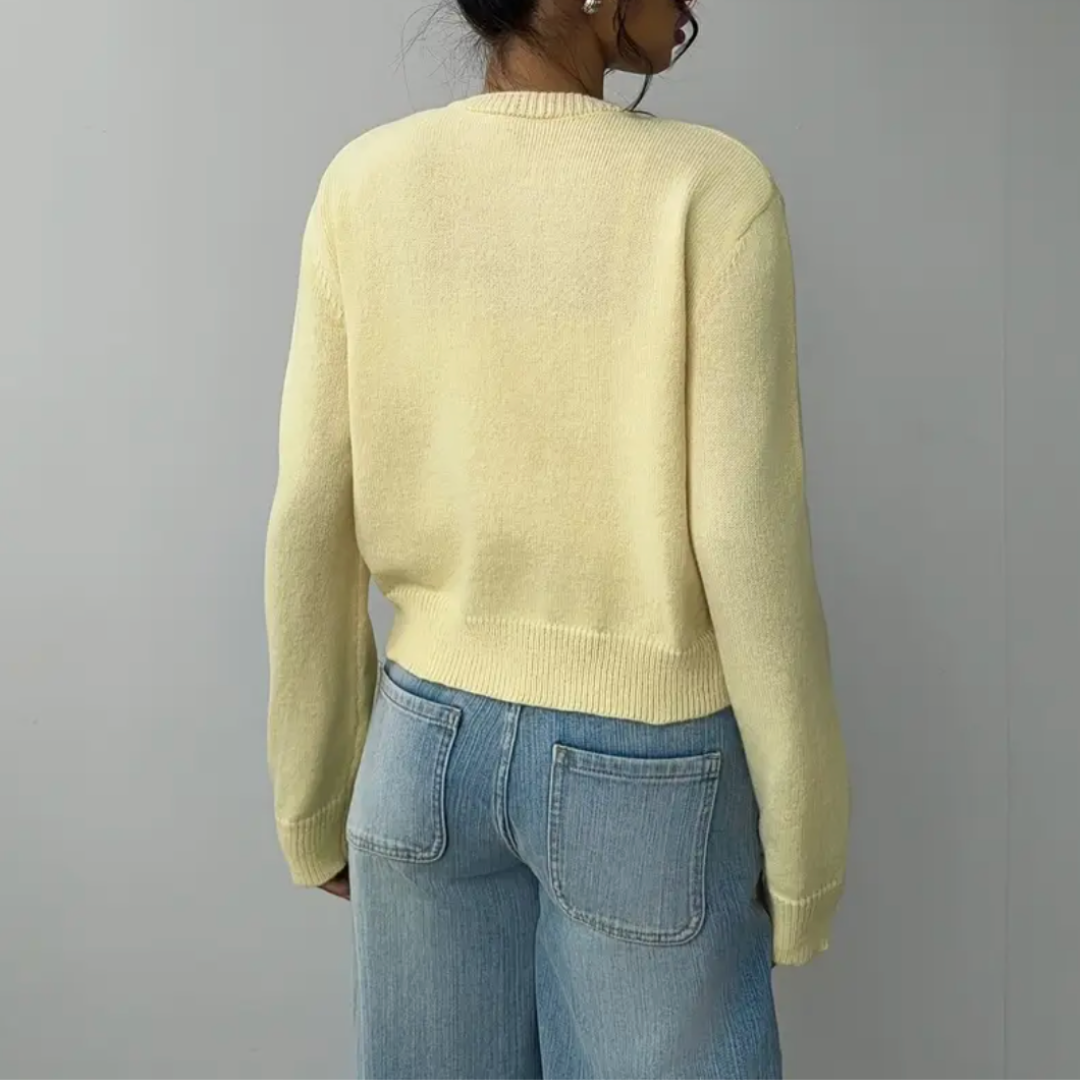 Cropped crew neck cardigan in white, black, light blue, red, yellow and gray for women
