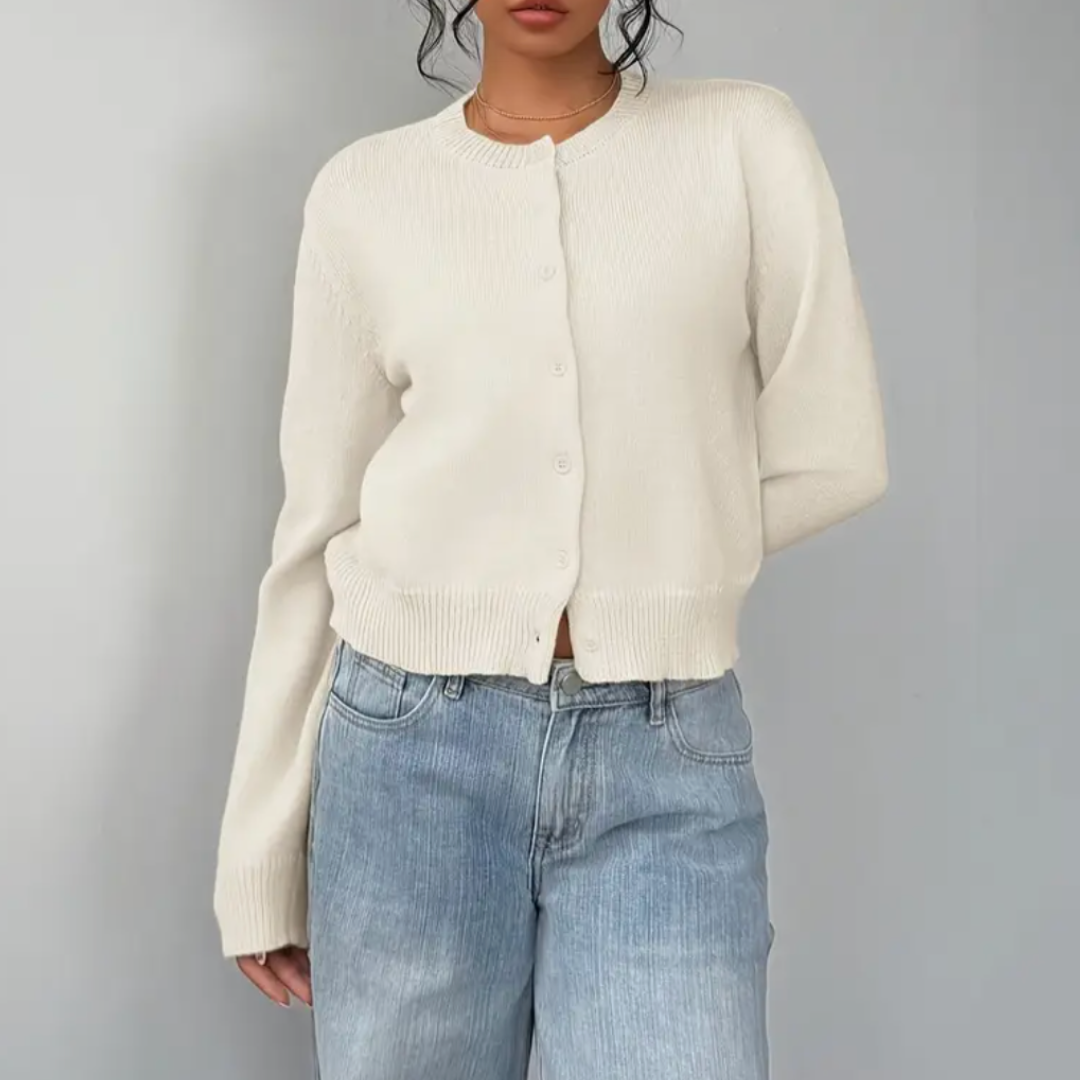 Cropped crew neck cardigan in white, black, light blue, red, yellow and gray for women