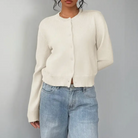 Cropped crew neck cardigan in white, black, light blue, red, yellow and gray for women