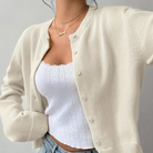 Cropped crew neck cardigan in white, black, light blue, red, yellow and gray for women