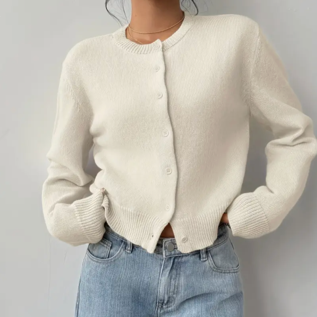 Cropped crew neck cardigan in white, black, light blue, red, yellow and gray for women