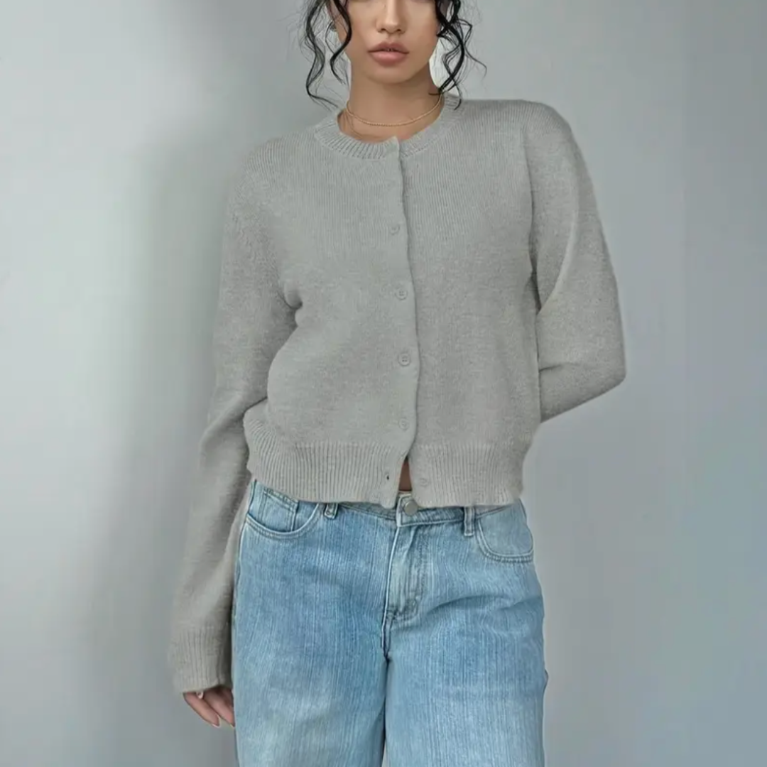 Cropped crew neck cardigan in white, black, light blue, red, yellow and gray for women