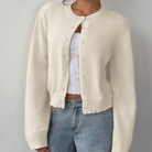 Cropped crew neck cardigan in white, black, light blue, red, yellow and gray for women
