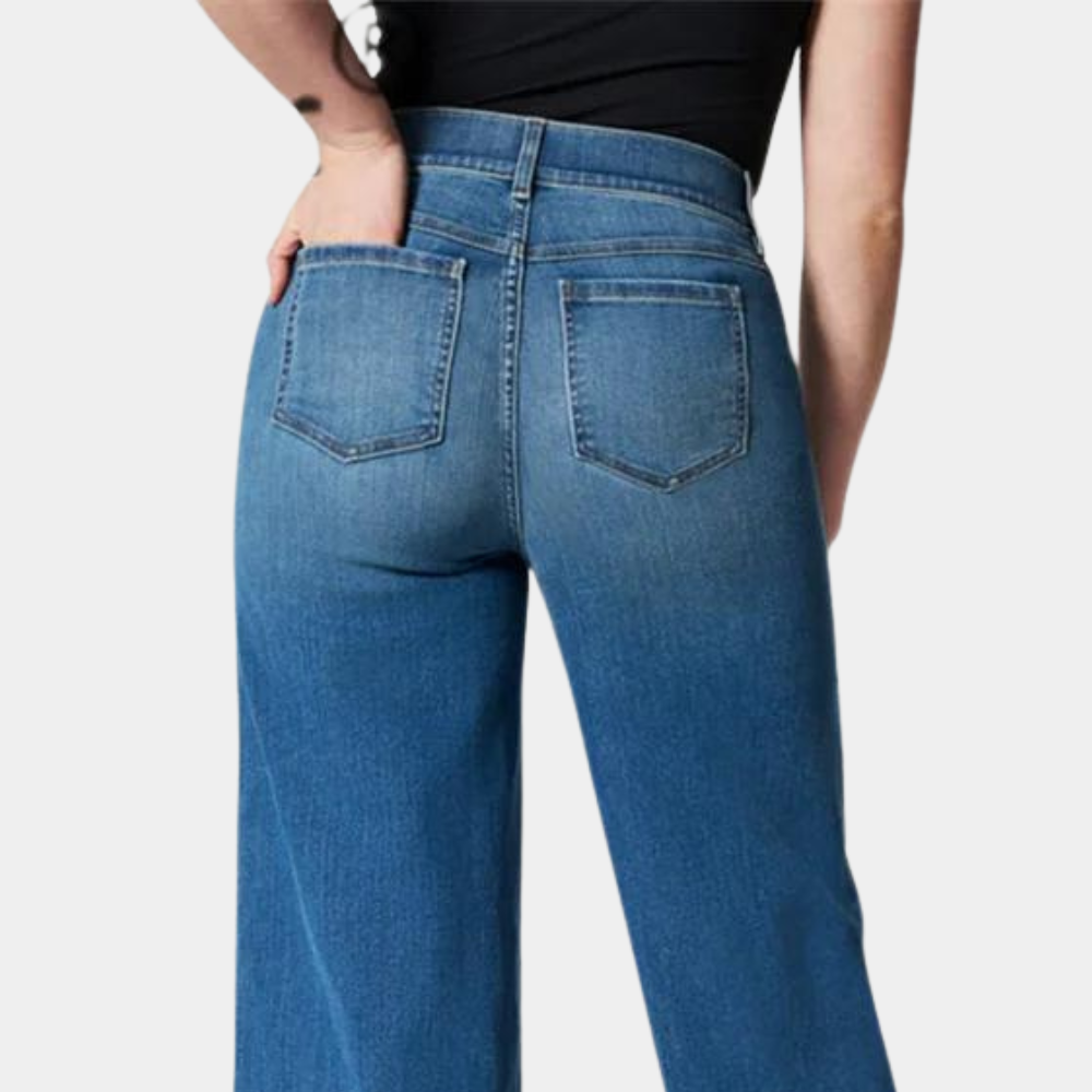 Pintuck flare wide leg jeans for women