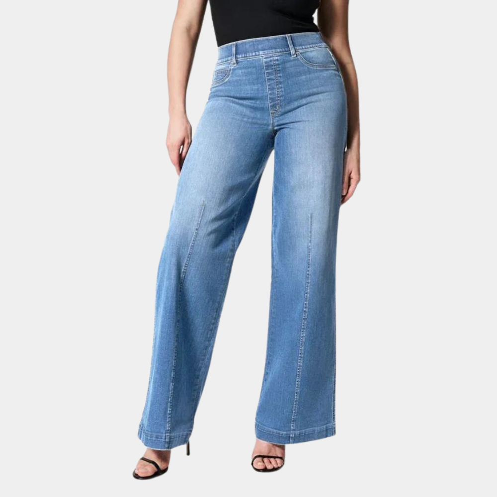 Pintuck flare wide leg jeans for women