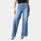 Pintuck flare wide leg jeans for women