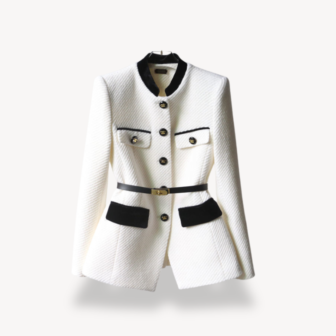 Belted tweed military peplum blazer for women