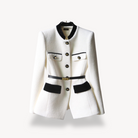 Belted tweed military peplum blazer for women