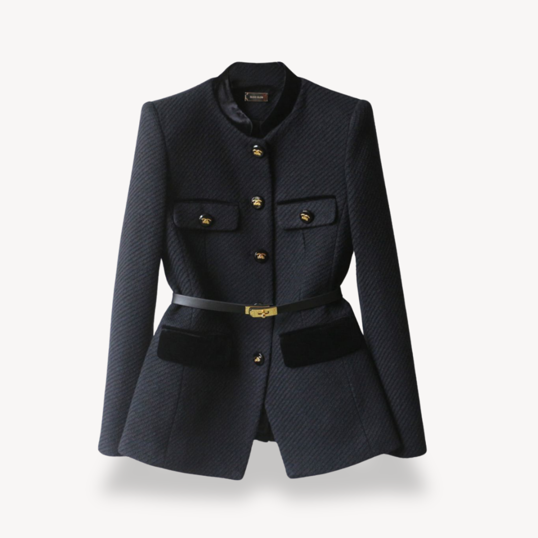 Belted tweed military peplum blazer for women
