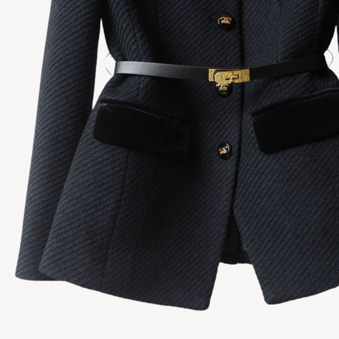 Belted tweed military peplum blazer for women