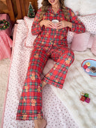 Plaid Christmas pajama set in red for women