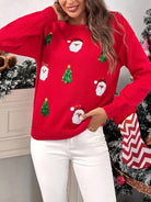 Red Christmas sweater with sequin Santa for women